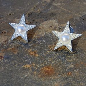 EUC! ☆ Glittery Star Stud Crystal Pearl Earrings! ☆